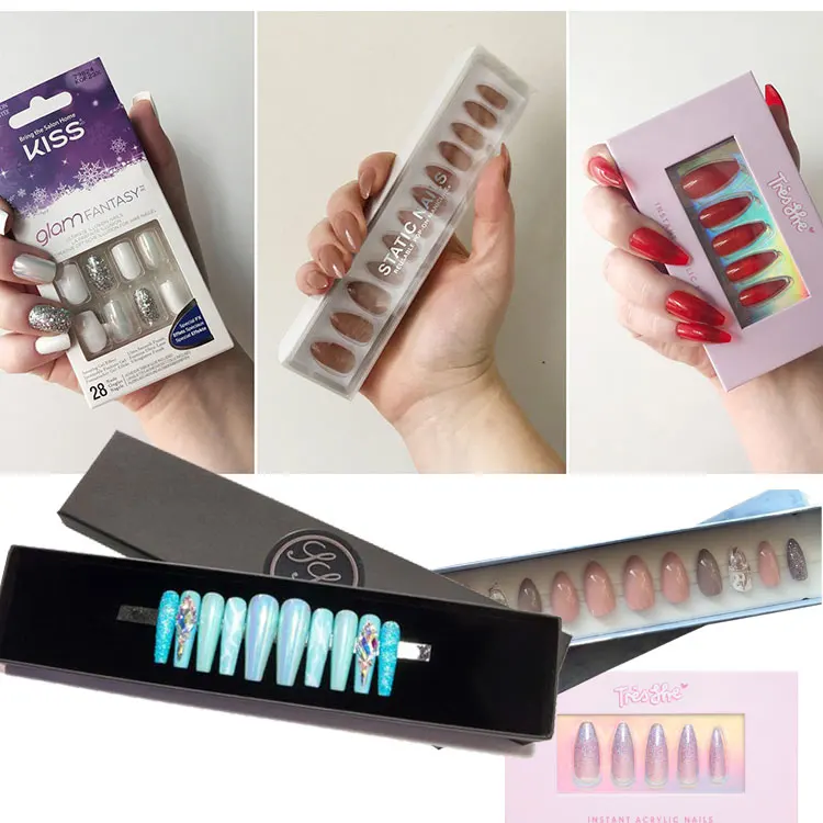 Black Pink Empty Luxury Custom Design Size Nail Magnetic Folding Paper Packing Boxes False Press On Nail Packaging Box For Nails