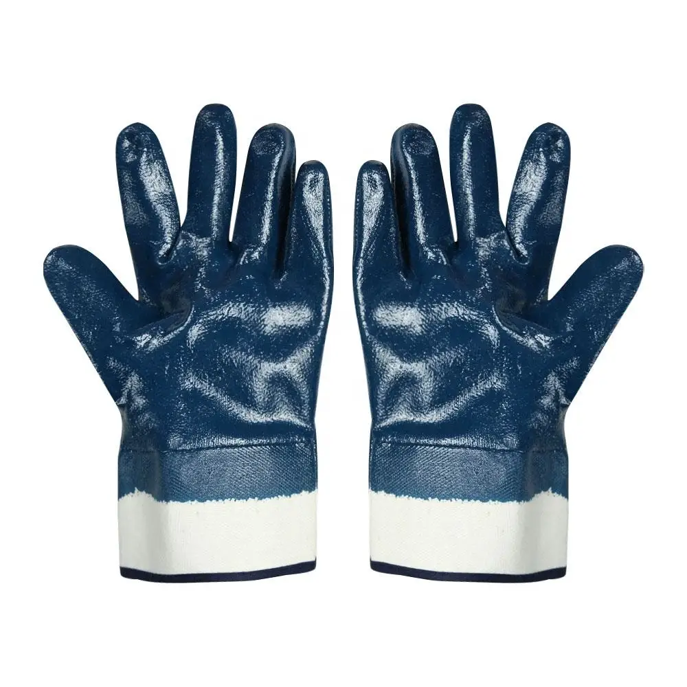 High Quality Professional Cotton lined Smooth Nitrile Safety Cuff Fully Dipped Safety Work Gloves