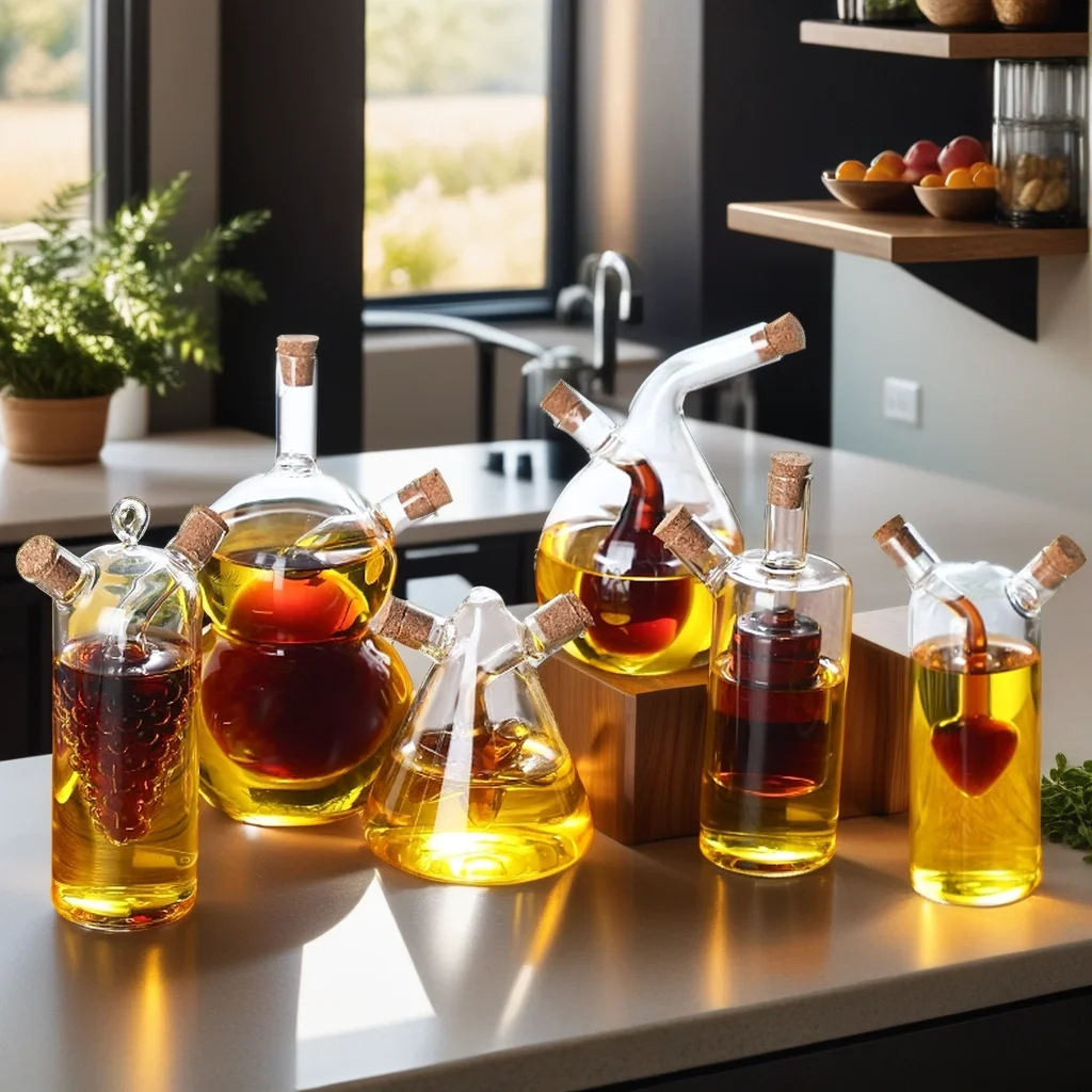 Heat-Resistant Glass Soy Sauce Vinegar 2 in 1 Bottle Creative Glass Bottle For Cooking Sealed Oil Pot Seasoning Vinegar Pot