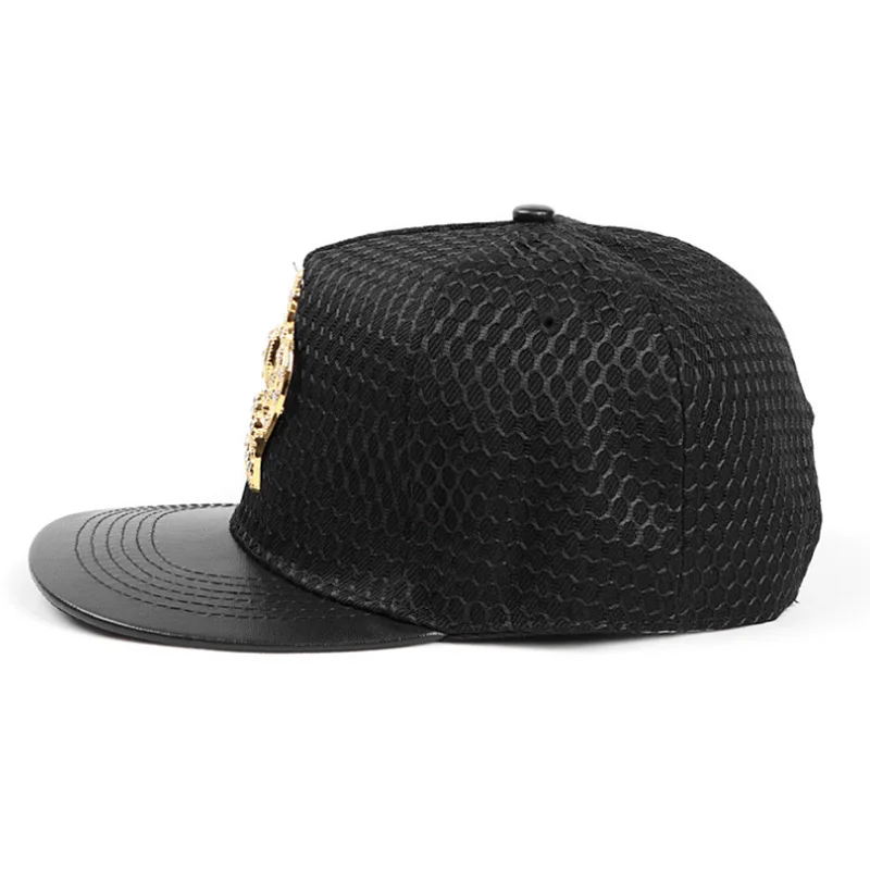Fashion Flat Brim Hip Pop Cap King Crown Snapback Hat Baseball Cap with Metal