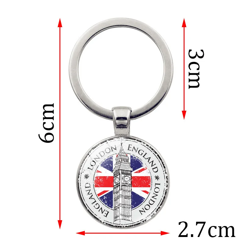 British Flag Metal Keychain Time Gemstone Glass Ball Keyring Customize logo Eliza White Tower Big Ben Travel Souvenir Key Chain
