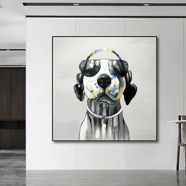Cute Dog Canvas Wall Art Glasses Animal Art Canvas Funny Dog Canvas Wall Art for Living Room Bedroom Office Home Decoration