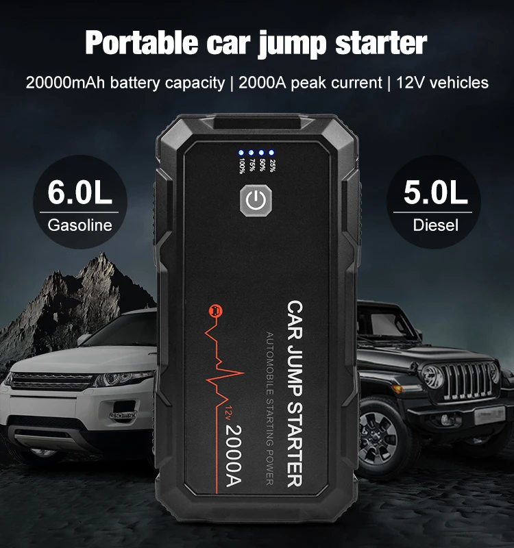 Gligle Jump Starter 12V 20000mAH jump starter 2000A With QC3.0 Power Generator Car Start power bank jumper
