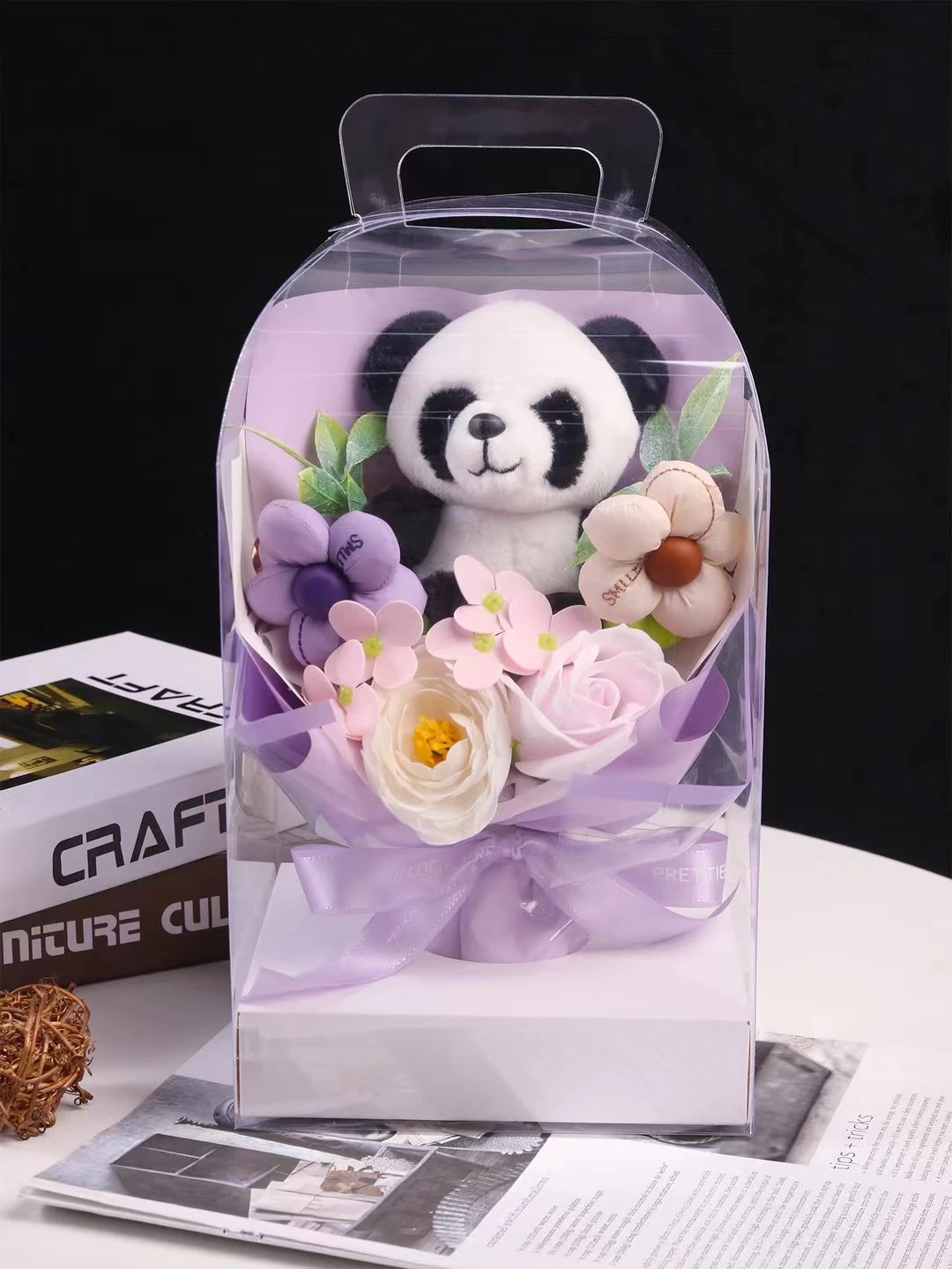 Artificial Flowers Wholesale Panda Doll Bouquet Flower Home Decoration Soap Rose Bouquet