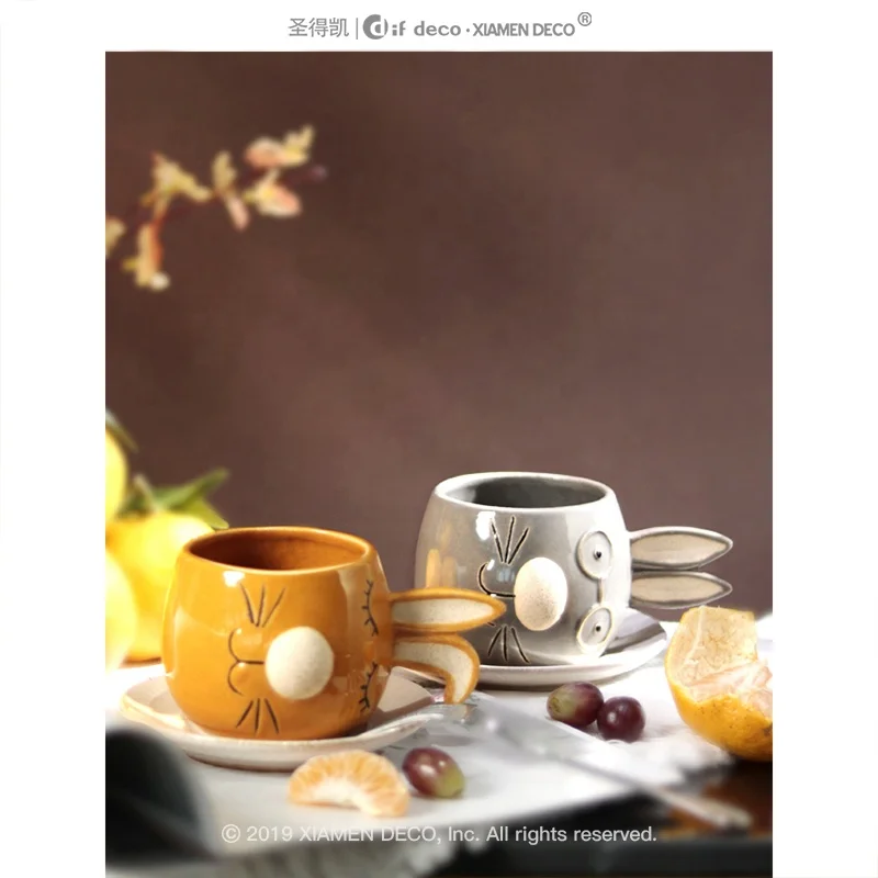 Cartoon tea cup and saucers ceramic Easter decorations porcelain mug set