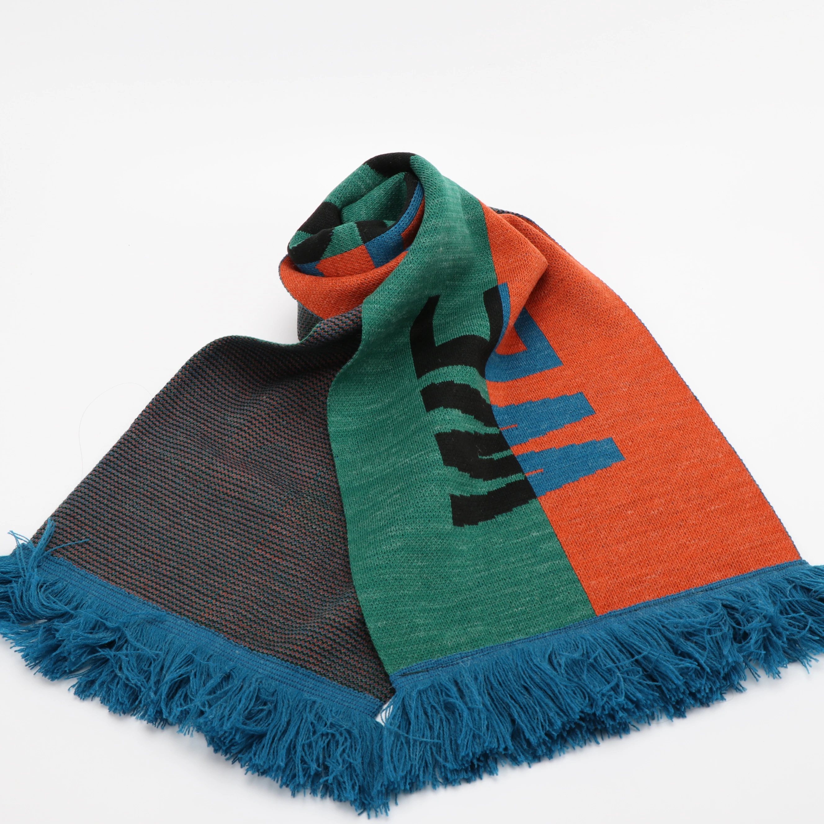 Модный жаккардовый однослойный популярный теплый элегантный мягкий акриловый жаккардовый вязаный шарф с индивидуальным логотипом