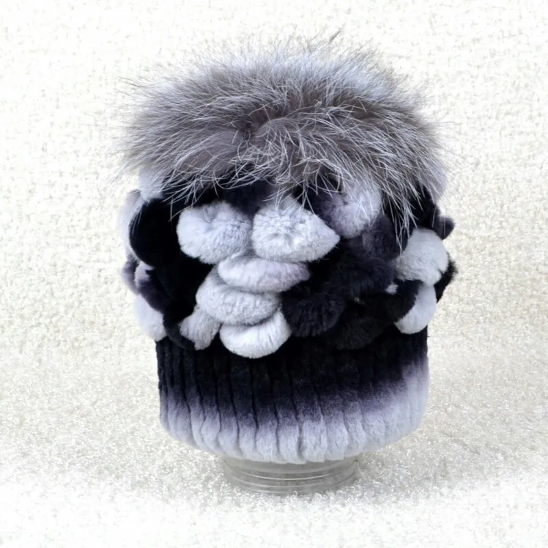 
Silver Fox Fur Balls For Hats Wholesale Winter Knitted Real Rex Rabbit Hat With Fox Fur Ball 