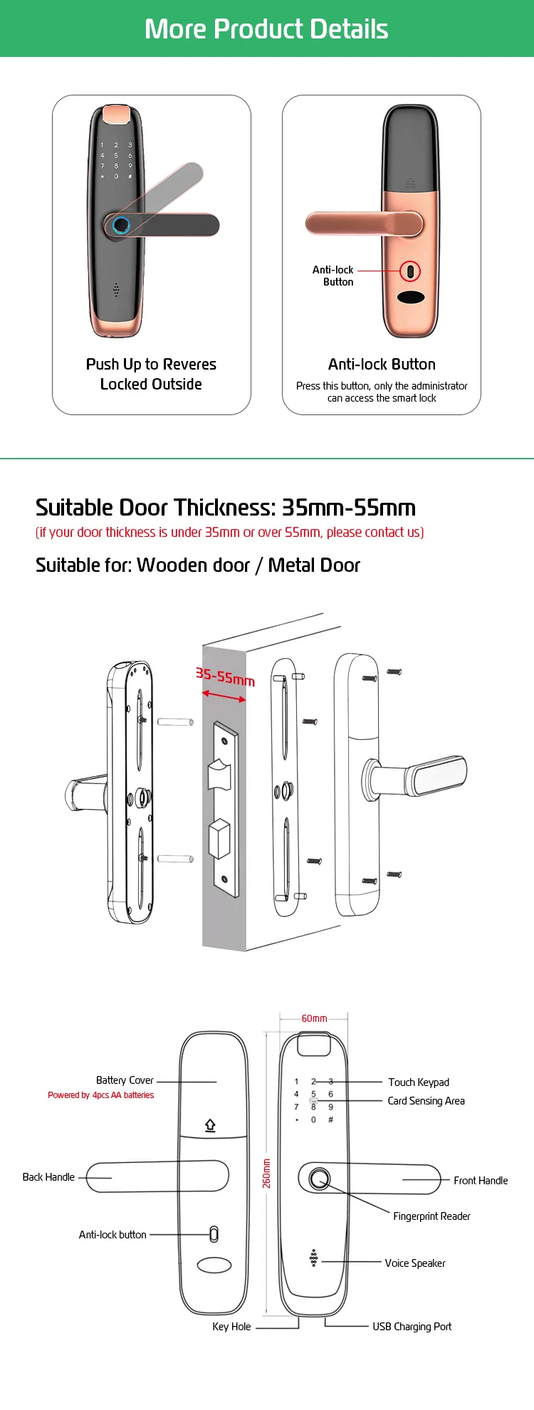 TUYA APP  8 Language Voice  WiFi Security Performance Waterproof Lock Wifi Digital Smart Door Lock