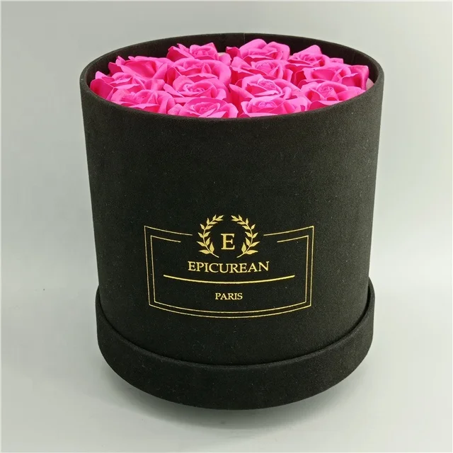 Velvet Custom Round flower gift box with lid