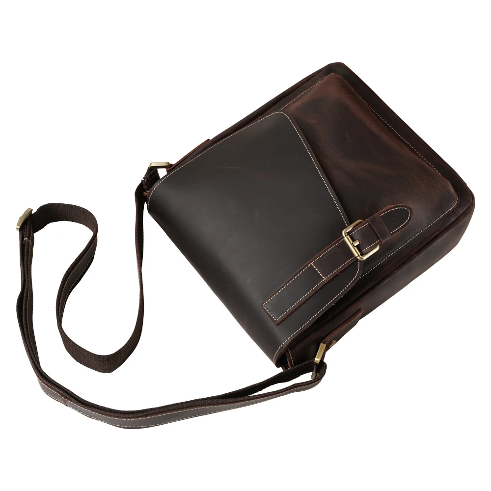 Ready to Ship Vintage Crazy Horse Leather Genuine Leather Men Crossbody Shoulder Messenger Satchel Bag