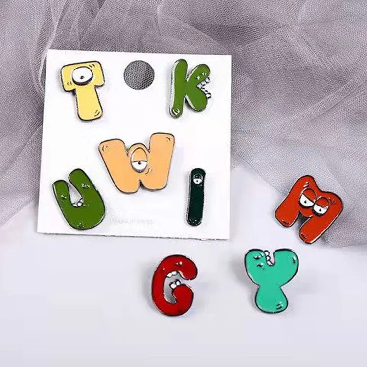 26 English Alphabet Enamel Pin Cartoon Little Monster Metal Hat Pin Badge Colorful Creative Design Lapel Pin Accessories