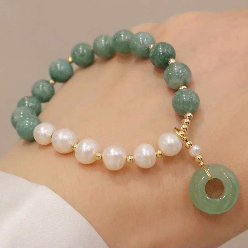 GT Burma Jade Beaded Bracelet Freshwater Pearl Jewelry Green Aventurine Stone Pendant Bracelet For Women