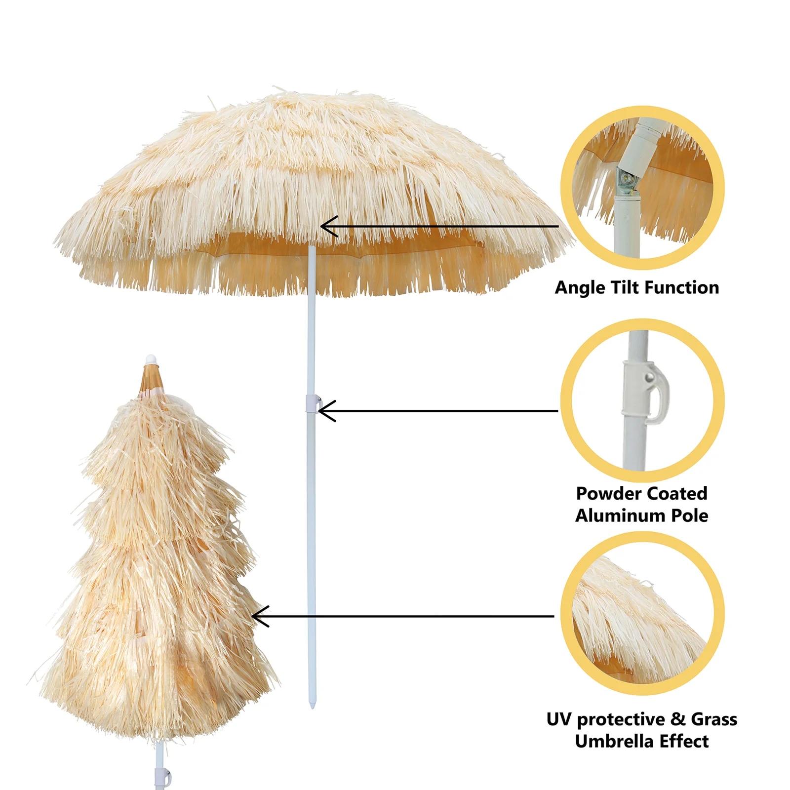 Popular Large Hawaiian Adjustable PP Straw Beach Portable Umbrella for Outdoor