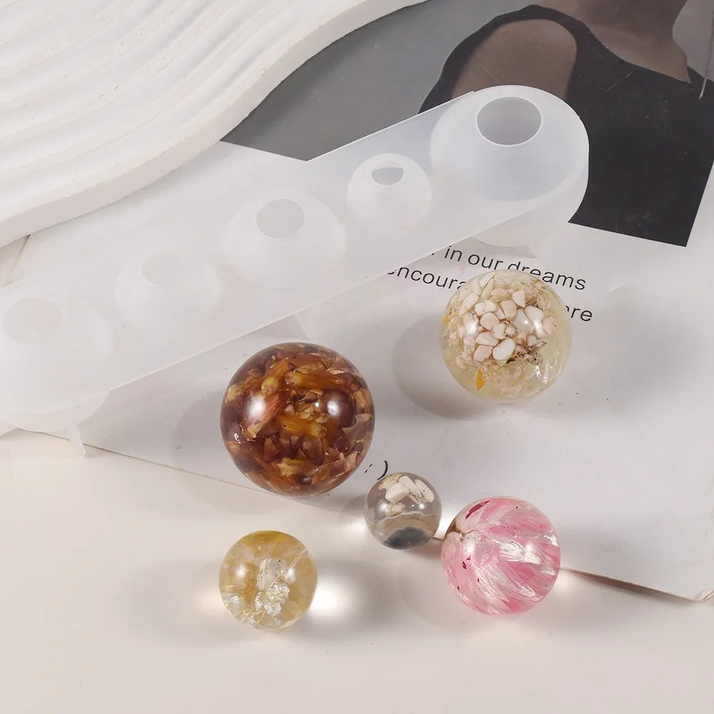 5 in 1 Beads Crystal Epoxy Resin Mold 20 25 30 35 40mm Small Ball Silicone Resin Molds  Bead Candles Silicone Mold