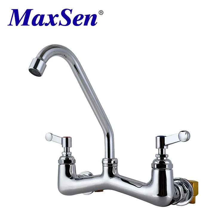 Chrome Plating Wall Mounted Brass Cartridge Hot and Cold Mixing Double Pantry Faucet