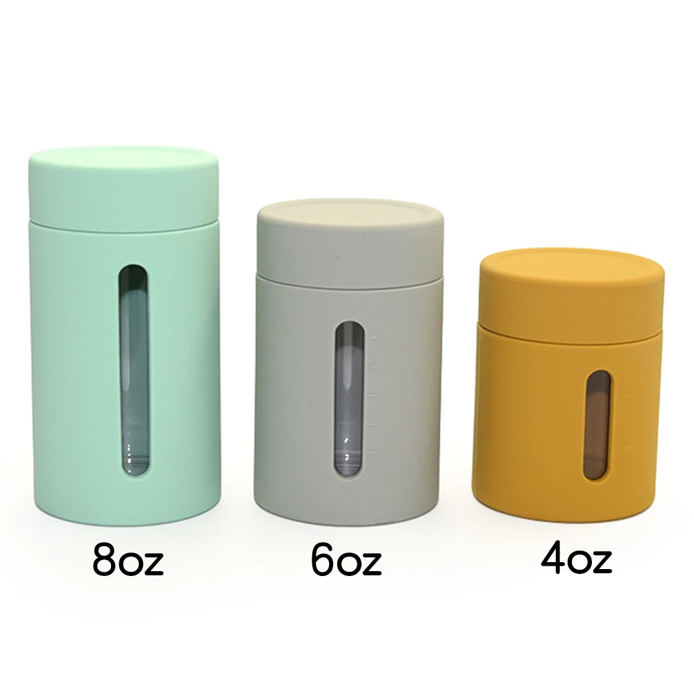 Small Capacity 8Oz/6Oz/4Oz Glass Silicone Cover Water Cup Time Scale Portable Outdoor Carrying Cup With Lid Bottled Water