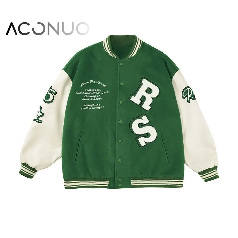 YAJIANUO 2022 Custom logo men wool cropped varsity jacket green manufacture
