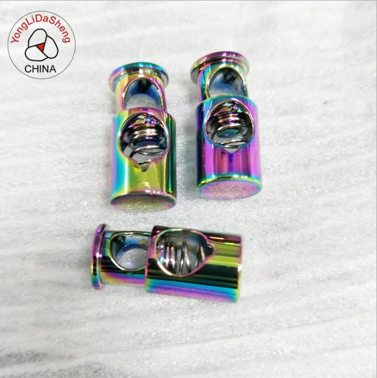 Оптовая цена, шнур для шнурков, радужная пружина, стопор с двойным отверстием, Властелин шнурков для шнурков/замок, сплав металла без никеля, свинца