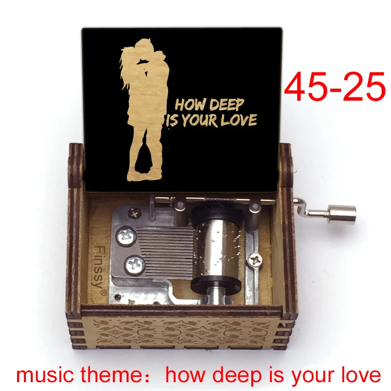 Custom How Deep is Your Love Hand Crank Music Box Wooden Black Luxury Gift Box for Office Home Ornament