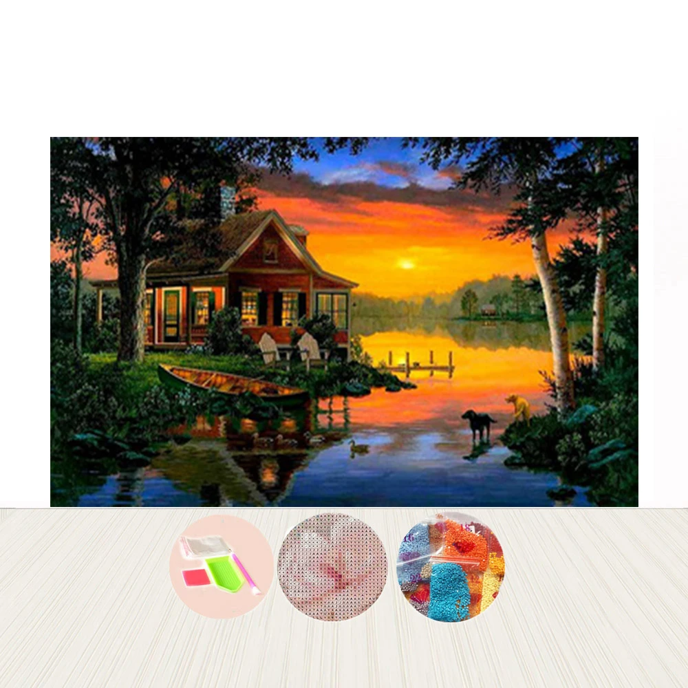 Land Scape Landscape Theme Round Diy Diamond Painting Set Stitch with Custom Logo
