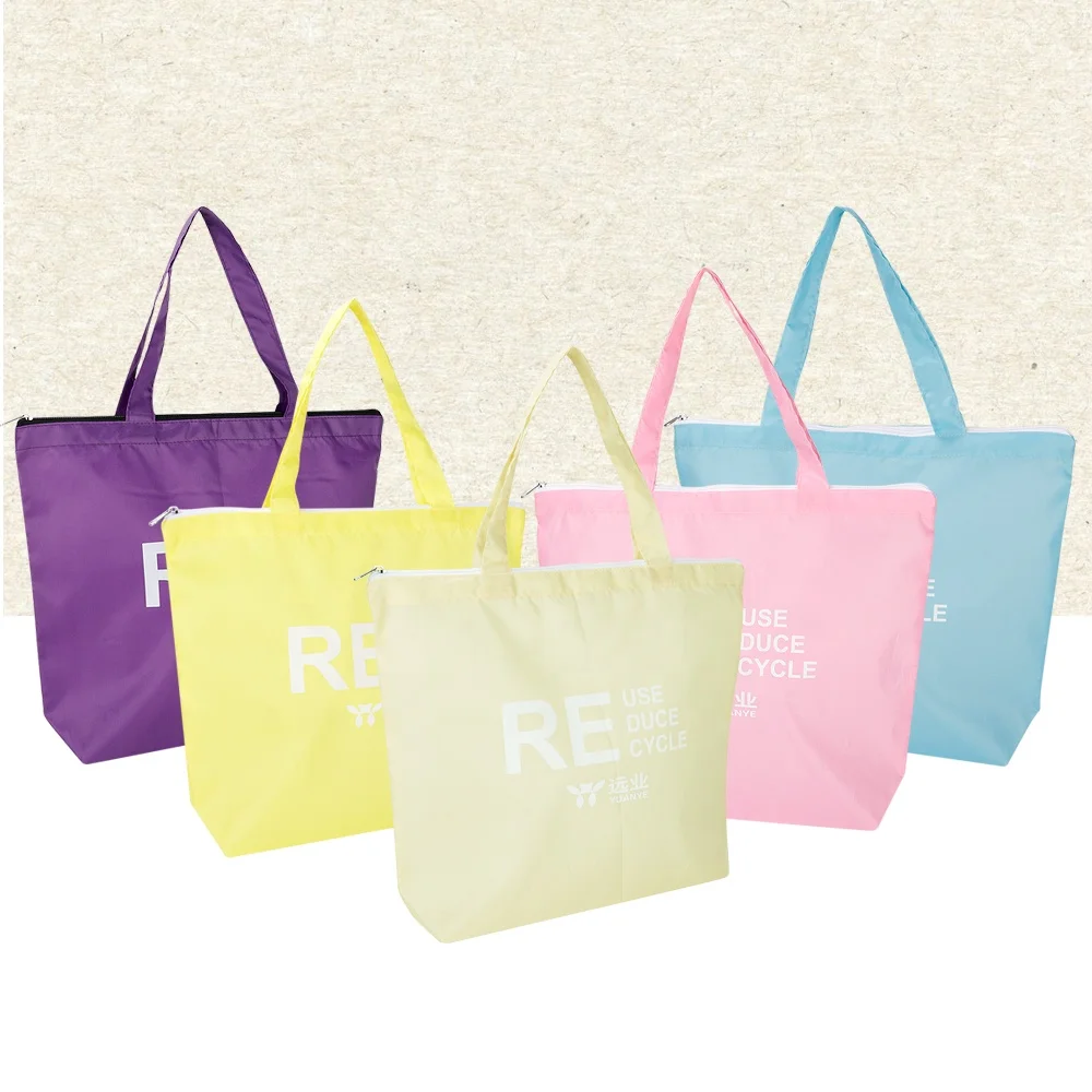 OEM/ODM custom eco grocery tote recycled rpet polyester shopping bag printed with zipper