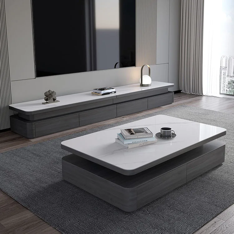 Italian rock panel coffee table and TV cabinet combination modern and simple small living room household Nordic floor cabinet