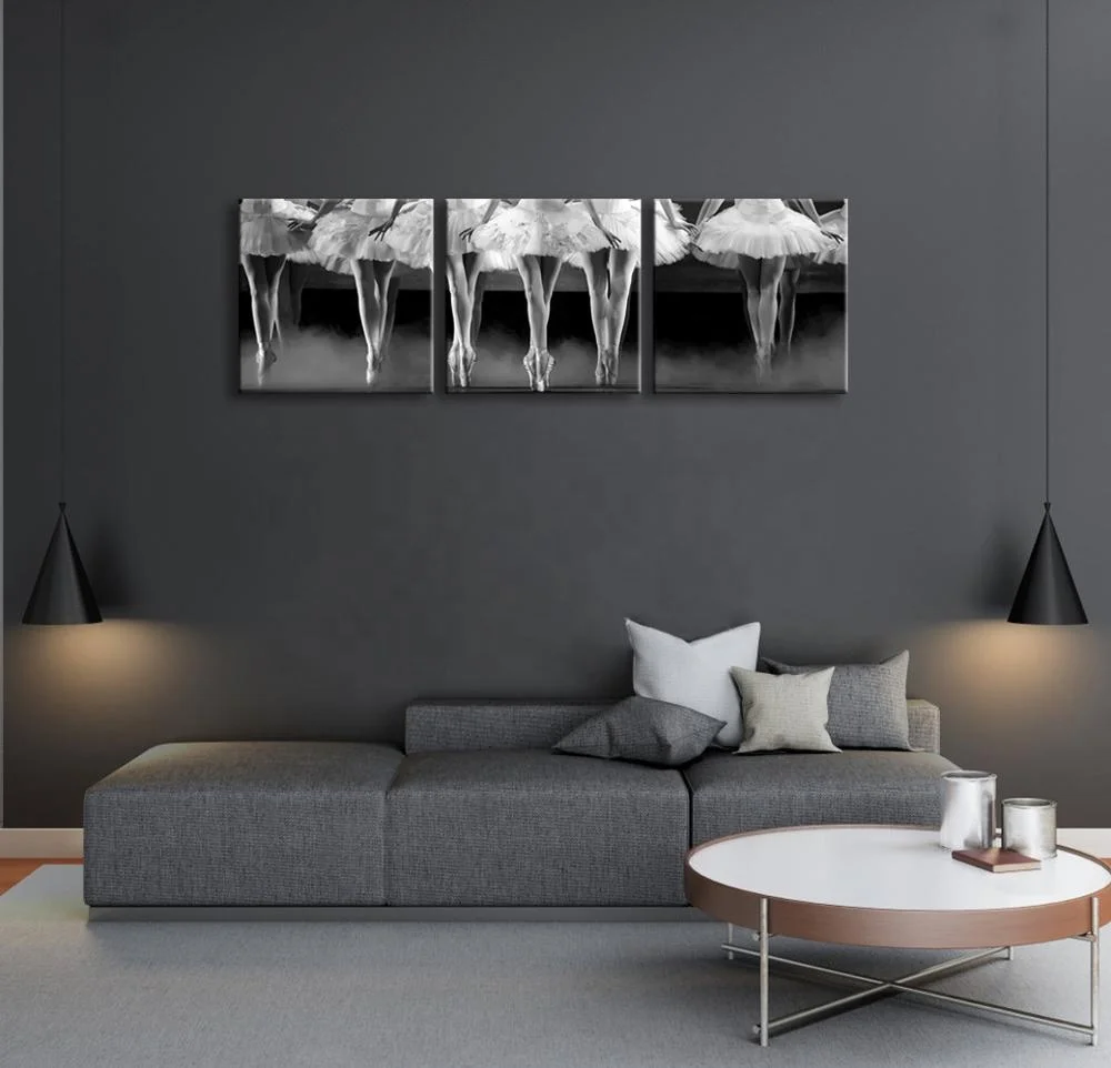 Black and White Ballet Wall Decor Beautiful Ballerinas Dancing with White Tutu Poster Picture Modern Girl Room Decoration