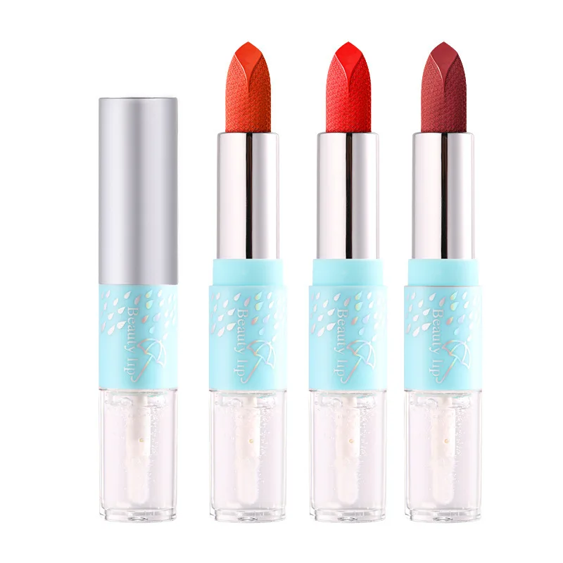 Прозрачный блеск для губ, двухсторонняя помада, дождевик, водостойкая и стойкая к выцветанию помада 2 в 1