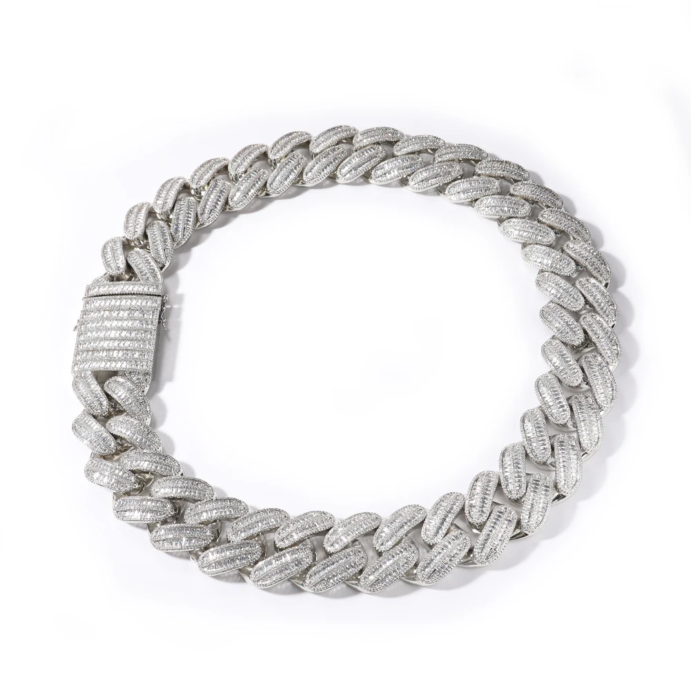 40mm Width Prong Chain Cuban Chain Silver Brass CZ Hip Hop Jewelry Chains For Men Custom Length Dropshipping