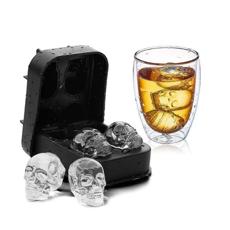 Household Use Cool Whiskey Wine Kitchen Tools Pudding Ice Cream Mold 3D Unique Silicone Maker Mold 4-Cavity DIY Ice Cube Tray