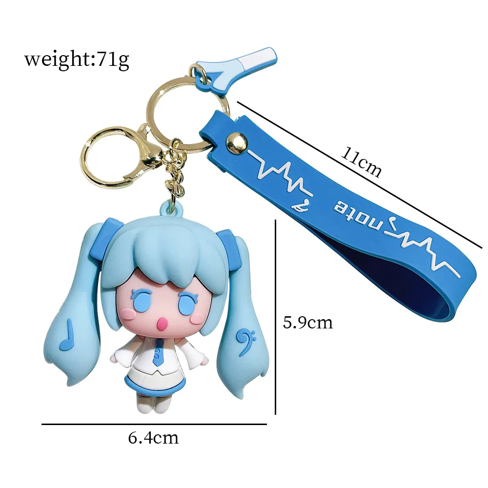 New 3D PVC Keychain Cartoon Pretty Girl Doll Key Chain Bag Pendant Car Miku Key Chain Ring