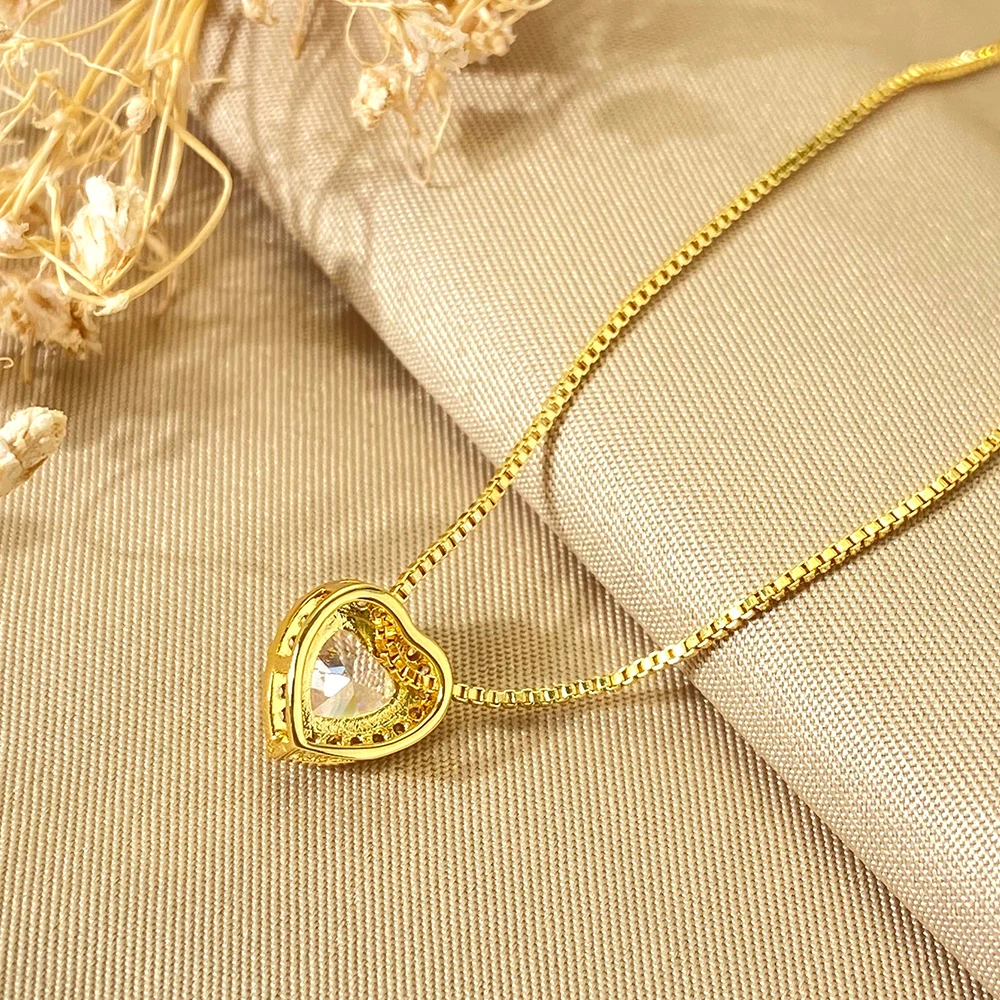 FOXI solid 925 pure silver necklace 5A CZ Heart Design Dainty Turkish Handcrafted 925 sterling Silver heart Charm Necklace