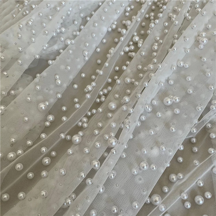 New 2024 handmade heavy beaded pearl fabric mesh tulle for wedding gown for wedding evening dress veil
