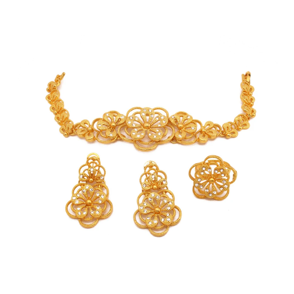 Wholesale Imitation Jewelry Sets 24K Gold Plated Indian Jewellery Bridal Jewelry Set