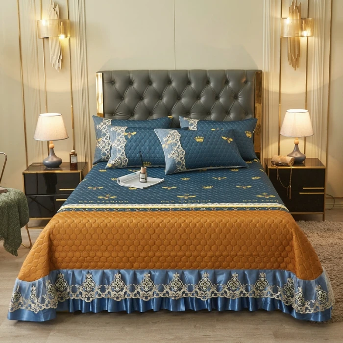 Natural Latex Ice Cooling Bed Skirt Pillowcase 3pcs Summer Sleeping Mattress Bed Sheet Home Bedding Set
