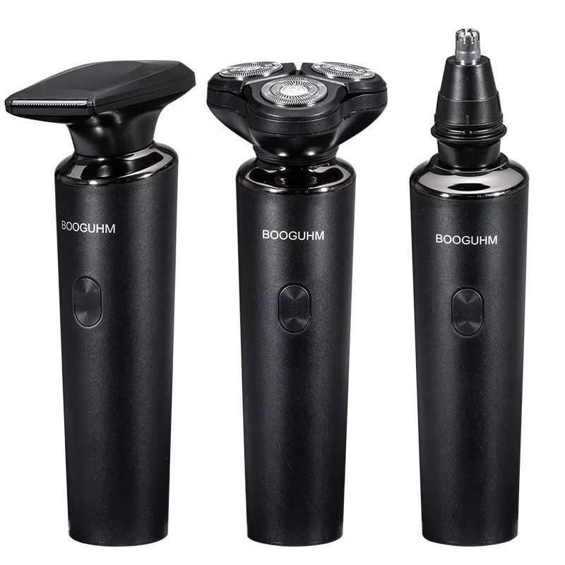 3 In 1Mens Grooming Shaver Cordless Nose Hair Trimmer Beard Trimmer IPX7 Rotary Electric Shaver for Men