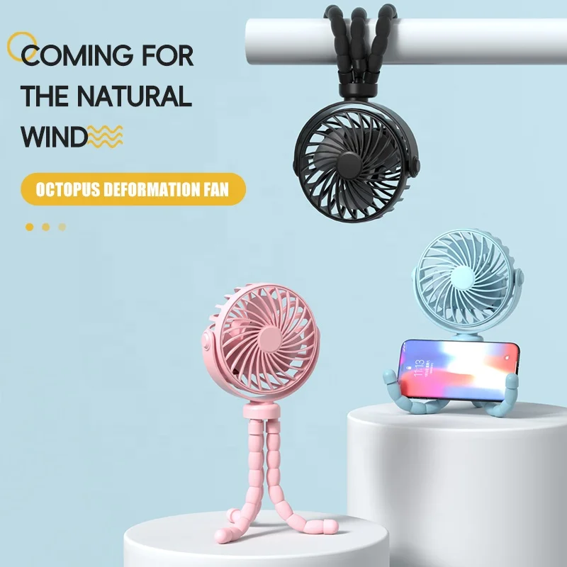 Portable Flexible Tripod USB Battery Mini Rechargeable Clip Fan For Baby Octopus Fan