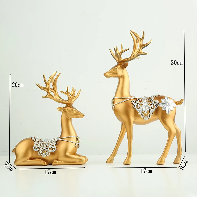 2 Pcs European Style Resin Deer Figurine Statue Home Room Decor Crafts Sculpture Modern Art ornaments