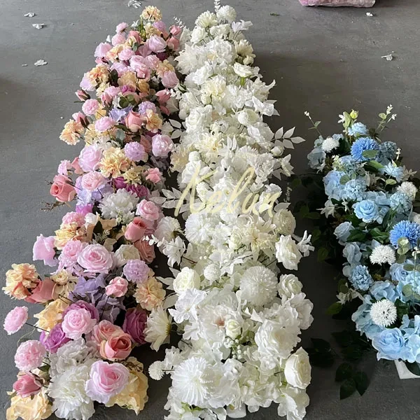 GJ-FRN044 Wholesale artificial white flower runner wedding table babybreath flower table runner wedding decoration flower runner