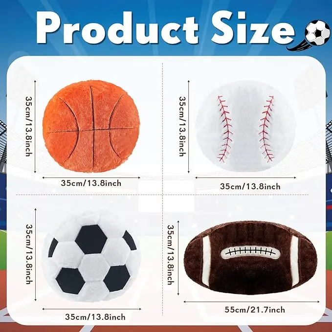 New Plush Basketball Pillow Fluffy Stuffed football  soccer ball decorative sofa Pillow cushion Durable Sport pillow