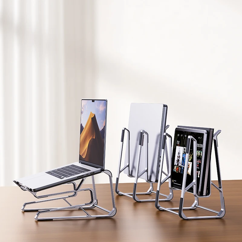 2024 New Arrivals Ergonomic cooling design aluminum alloy desktop multi functional laptop stand for tablet laptop storage