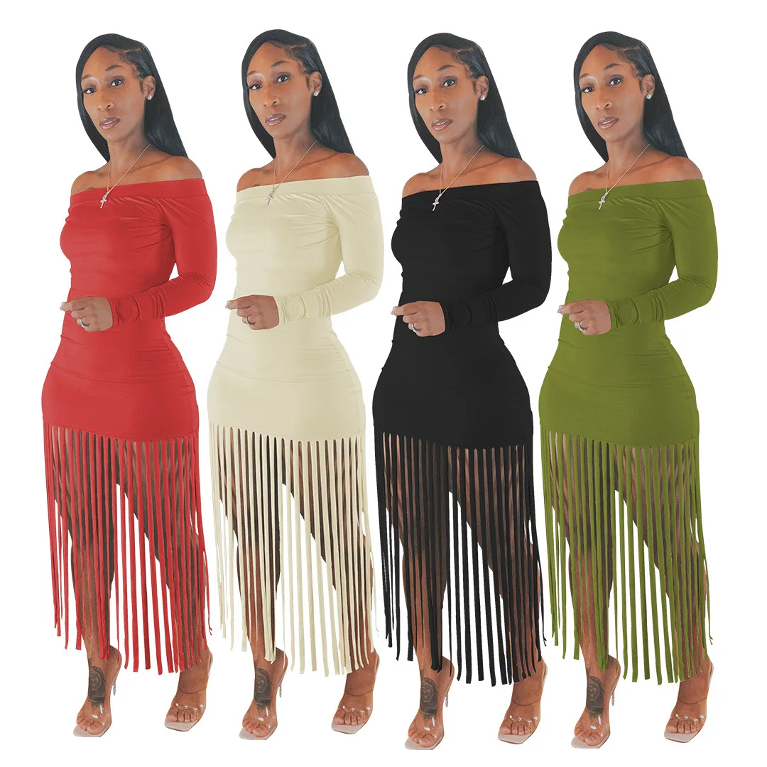 Sexy Bodycon Women Dresses Formal Elegant Party Off Shoulder Dress Fringe Tassel Fancy Birthday Dress For Adult