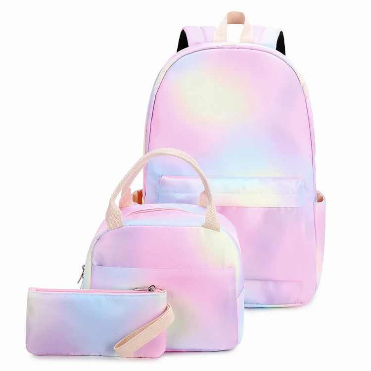  Wholesale 2021 Fashion 3Pcs Set Rainbow Girl Pink Student School Bags