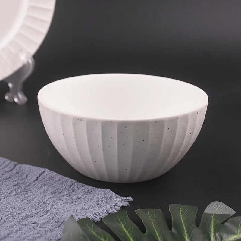 Classic White Ceramic Bowls Vertical Textured Design Perfect for Cereal Soup and Salads Elegant and Durable for Everyday Use