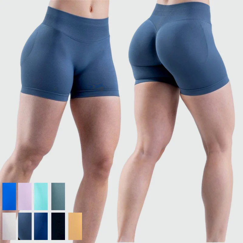 Wholesale booty lifting shorts women seamless peach hip lifting workout yoga shorts custom plain gym shorts