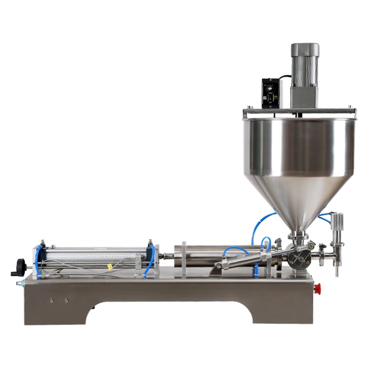 Manual automatic pneumatic stirring chopped chili sauce tomato sauce thick paste mixing filling machine with heated hoper