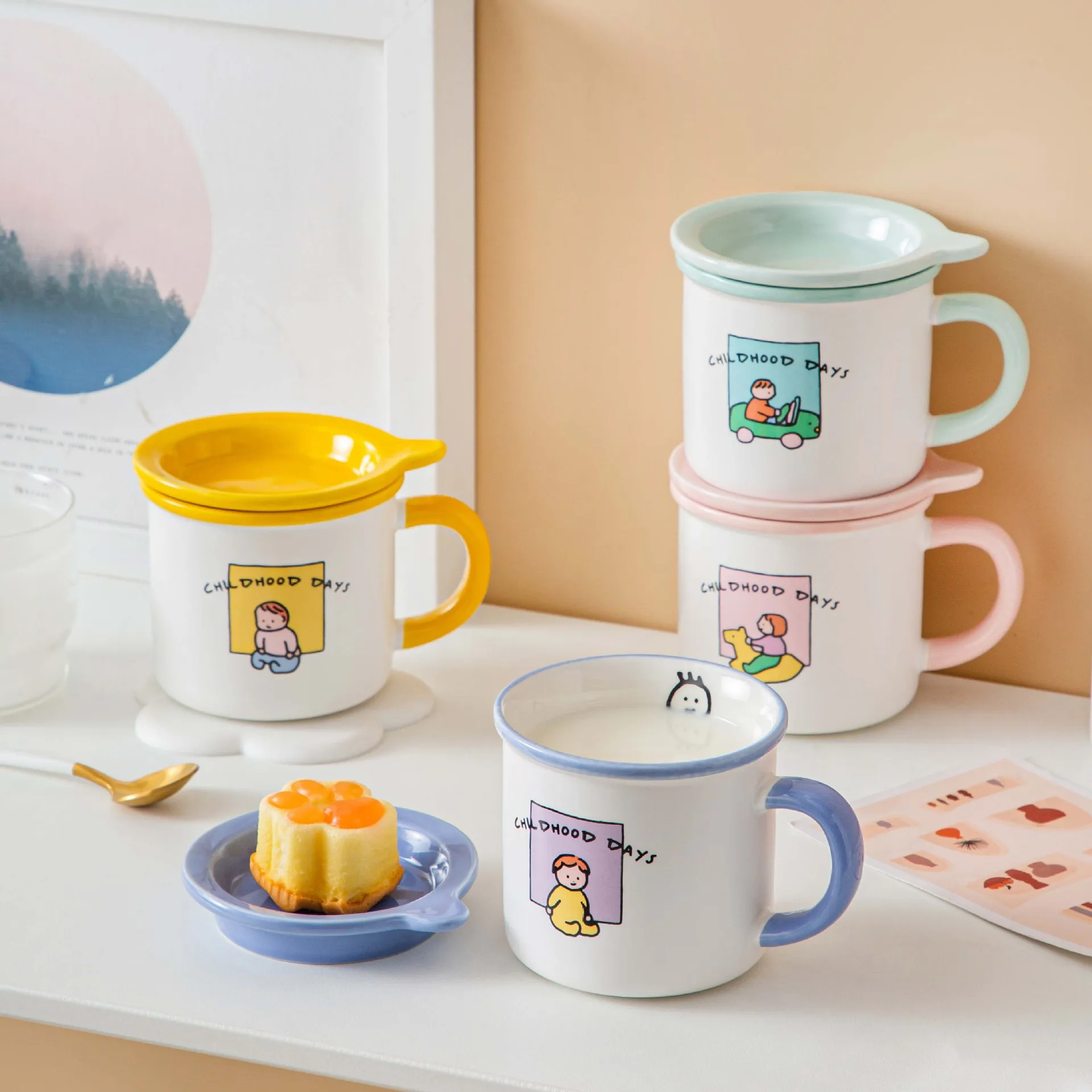 Wholesale Customize Tea Cup Coffee Porcelain Ceramic Mugs White Box Korean Style Cute Mug Sri Lanka Cute Mugs 4 Colors Taza Cute