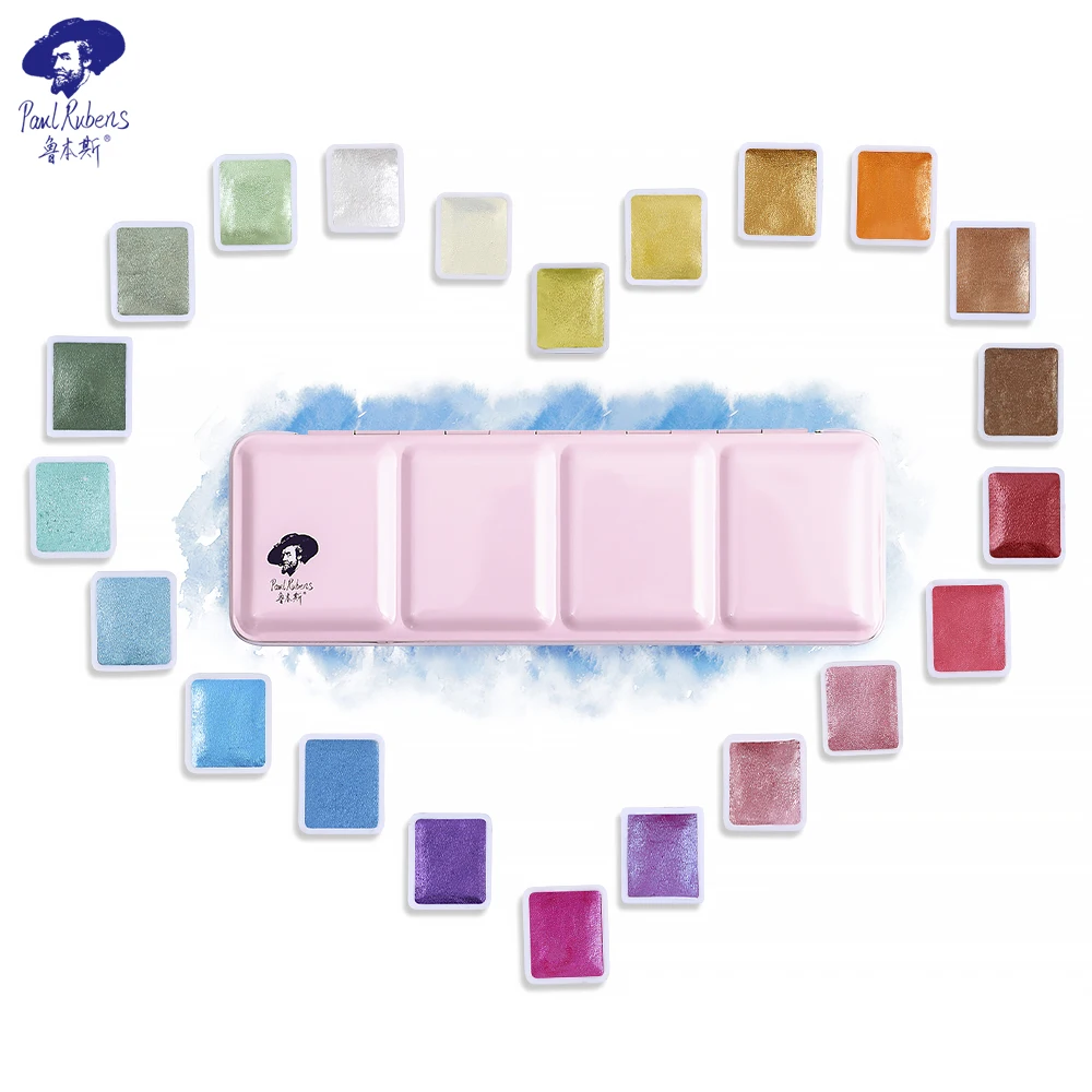 Paul Rubens Artist Grade 24 Colors Glitter Color Solid Watercolor Paint Set