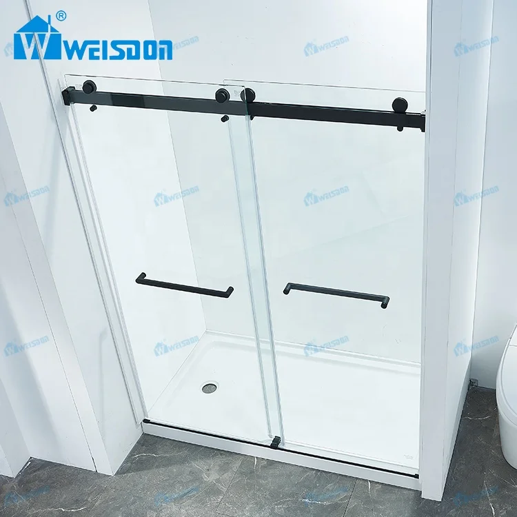 Factory Direct Bathroom Stainless Steel Tempered Glass Frameless Double Sliding Shower Door