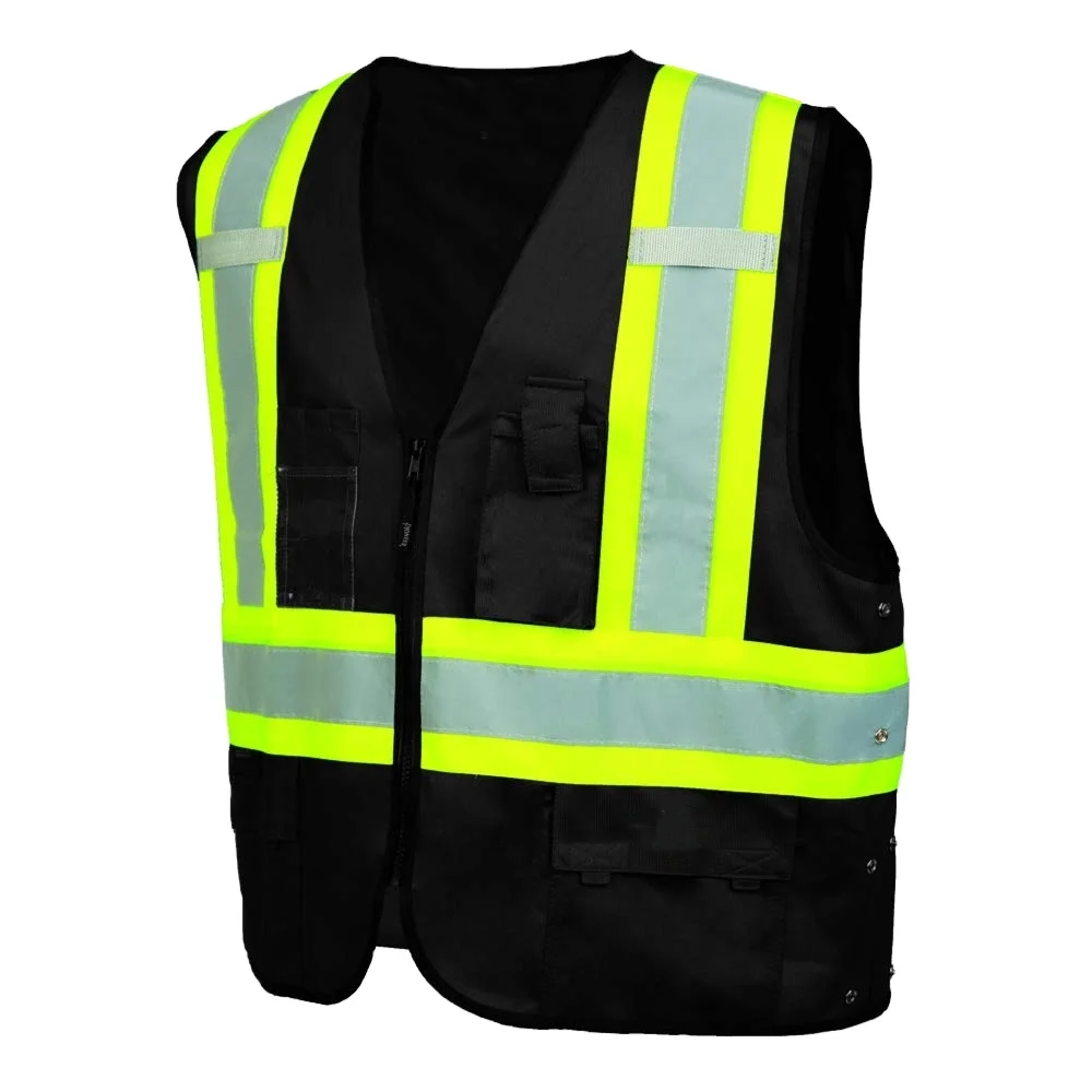 
OEM Adult Safety Vest for Men Hi Vis Reflective Solid Neon 8 Pockets Zipper safety workwear 